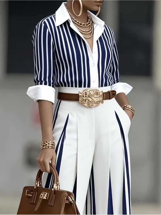 Pants - Women's Navy Striped Shirt
